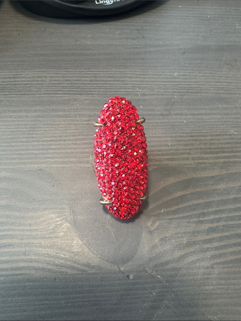 Vintage Red Pavé Crystal Elongated Cocktail Ring-Adjustable 7-13